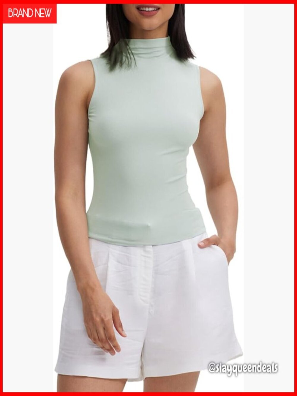 Slim Fit Mock Turtleneck Tank Top Stretchy Layer Tee Sleeveless